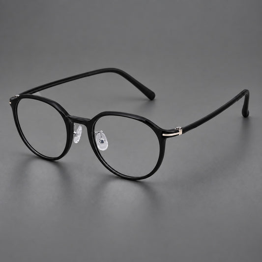 Compact round plastic eyeglasses with gently lifted corners and clear nose pads — Glossy Black — Main view [CINILY-JD2026-2202-C6]