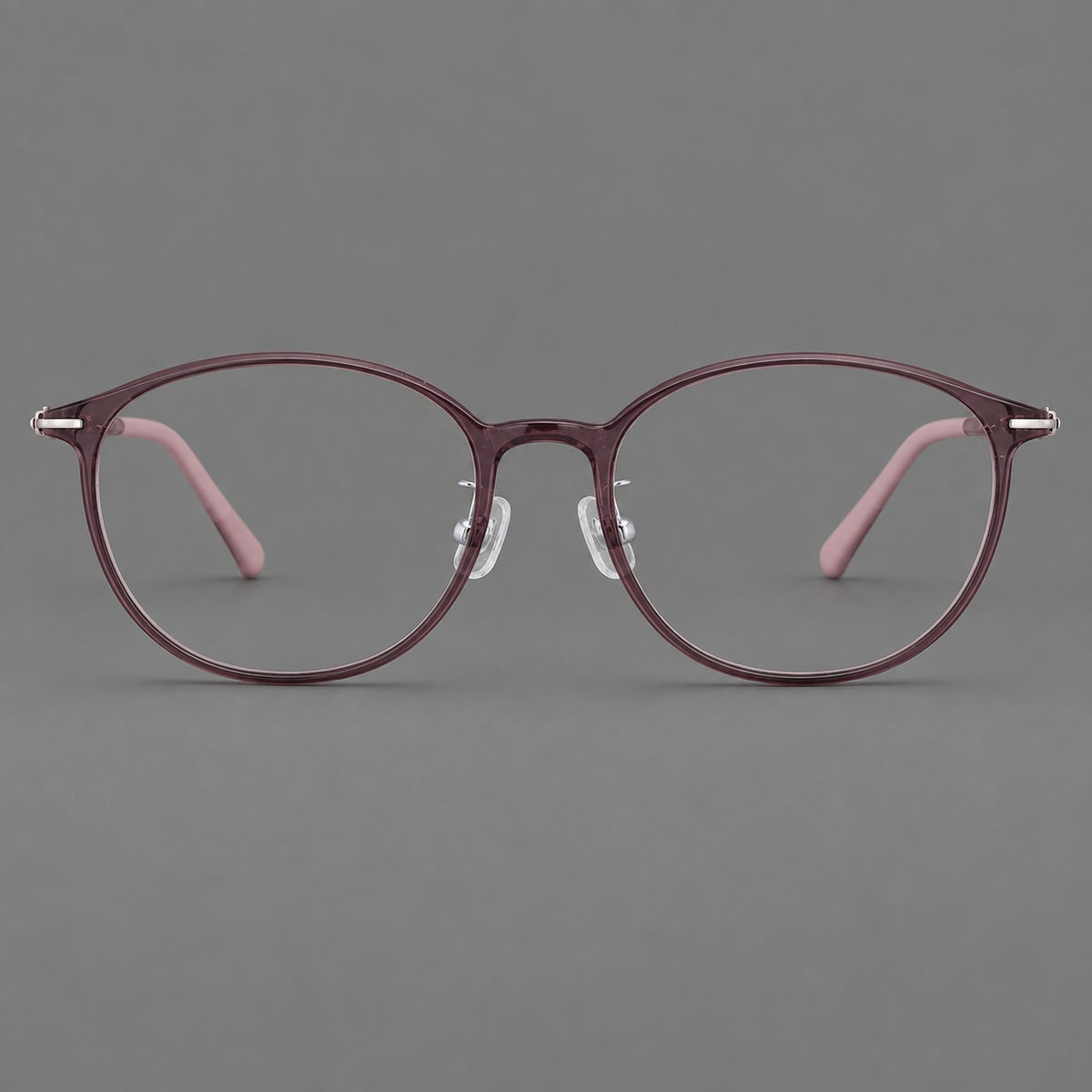 Slim oval plastic eyeglasses with a low profile and subtle metal corner accents — Purple — Front view [CINILY-JD2026-2204-C12]