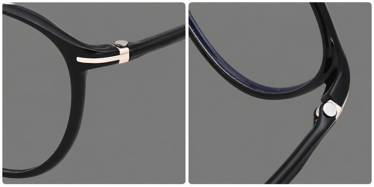 Slim oval plastic eyeglasses with a low profile and subtle metal corner accents — 2204 — Frame details [JD2026-2204]