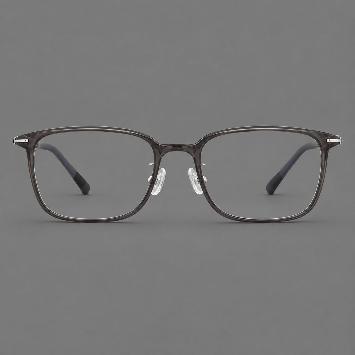 Classic square plastic eyeglasses with broad lenses and softly rounded edges — Dark Grey — Front view [CINILY-JD2026-2205-C1]