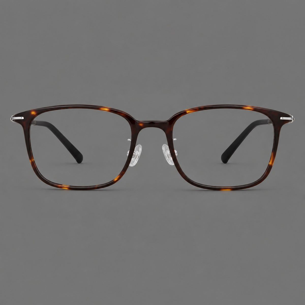 Classic square plastic eyeglasses with broad lenses and softly rounded edges — Tortoiseshell — Front view [CINILY-JD2026-2205-C20]