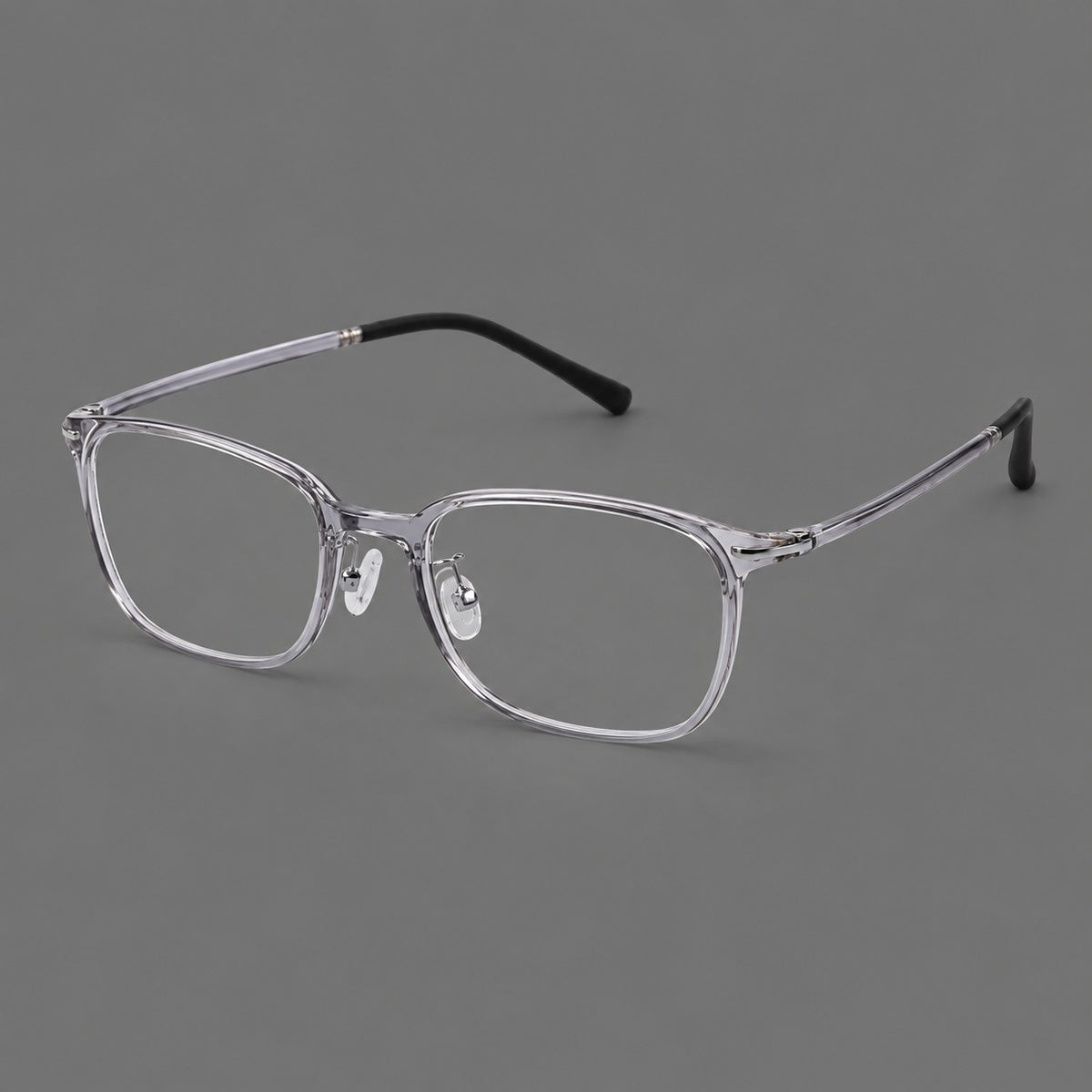 Classic square plastic eyeglasses with broad lenses and softly rounded edges — Clear Grey — Main view [CINILY-JD2026-2205-C4]