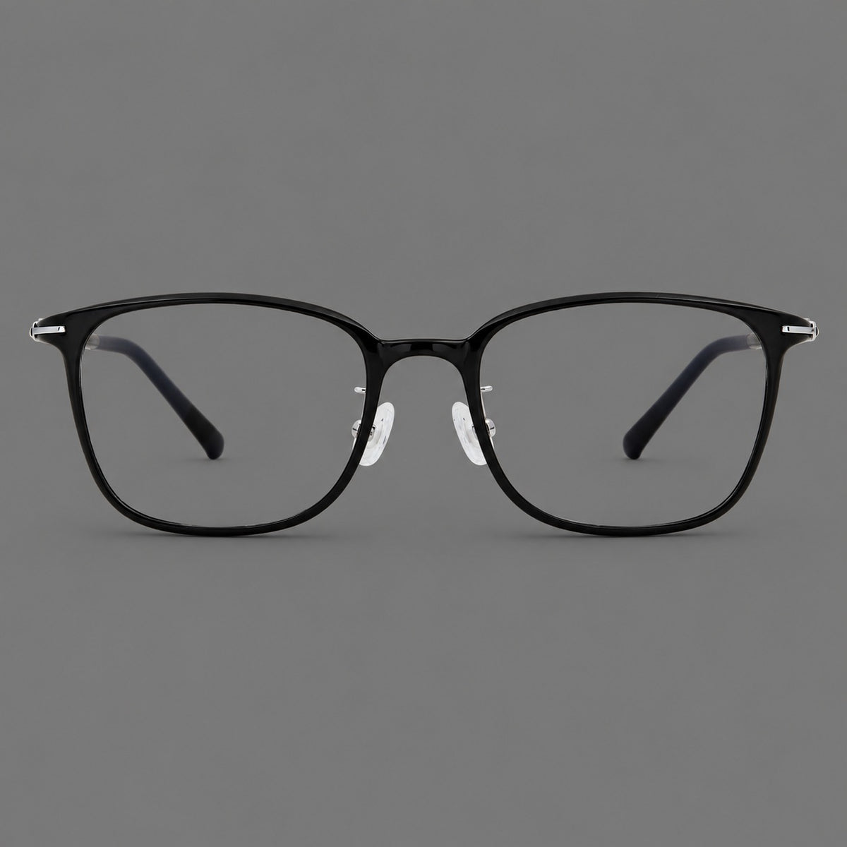 Classic square plastic eyeglasses with broad lenses and softly rounded edges — Glossy Black — Front view [CINILY-JD2026-2205-C6]