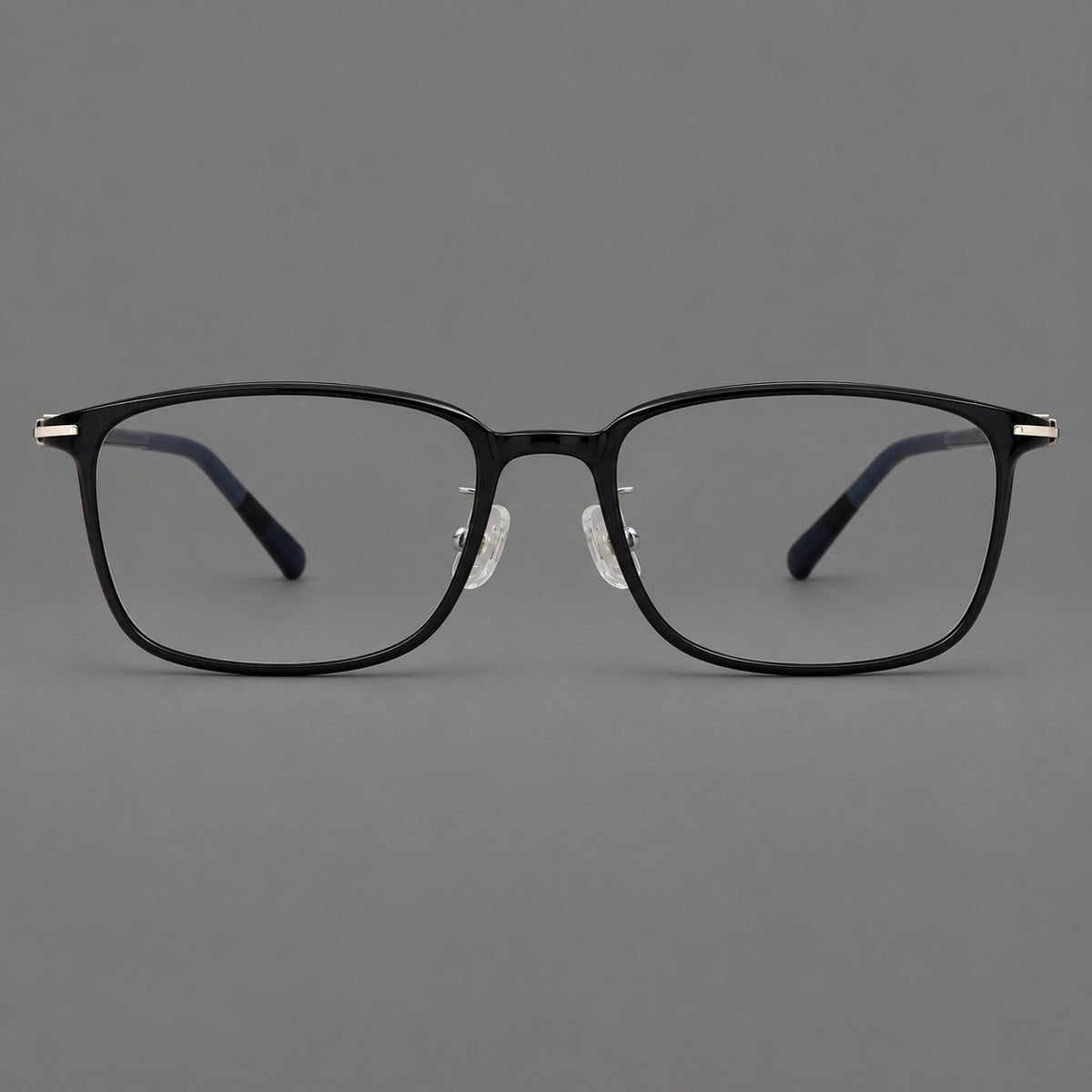 Low profile rectangular plastic eyeglasses with a straight browline and slim temples — Glossy Black — Front view [CINILY-JD2026-2206-C6]
