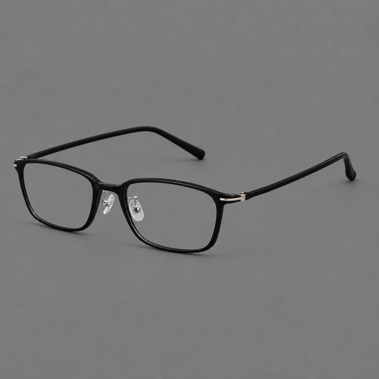Low profile rectangular plastic eyeglasses with a straight browline and slim temples — Glossy Black — Main view [CINILY-JD2026-2206-C6]