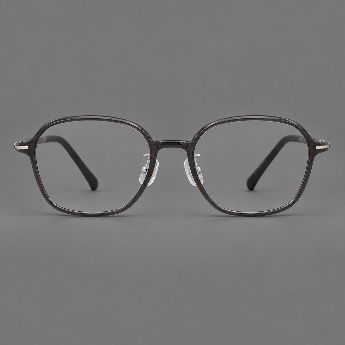 Rounded geometric plastic eyeglasses with softly angled rims and a curved bridge — Dark Grey — Front view [CINILY-JD2026-2207-C1]
