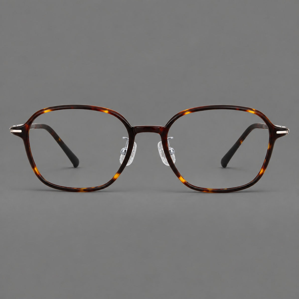 Rounded geometric plastic eyeglasses with softly angled rims and a curved bridge — Tortoiseshell — Front view [CINILY-JD2026-2207-C20]