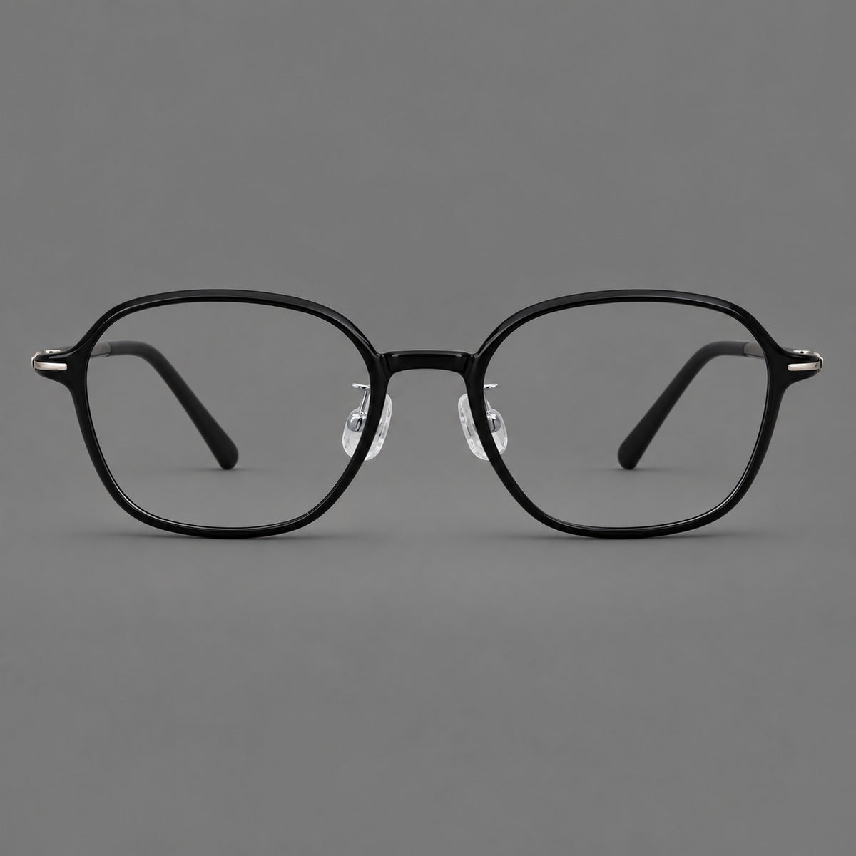 Rounded geometric plastic eyeglasses with softly angled rims and a curved bridge — Glossy Black — Front view [CINILY-JD2026-2207-C6]
