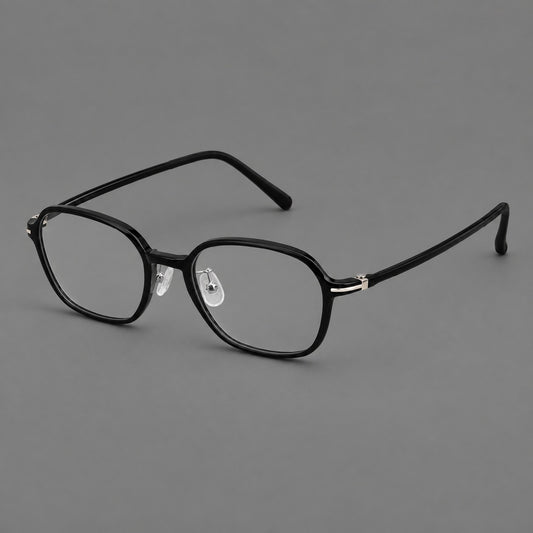 Rounded geometric plastic eyeglasses with softly angled rims and a curved bridge — Glossy Black — Main view [CINILY-JD2026-2207-C6]