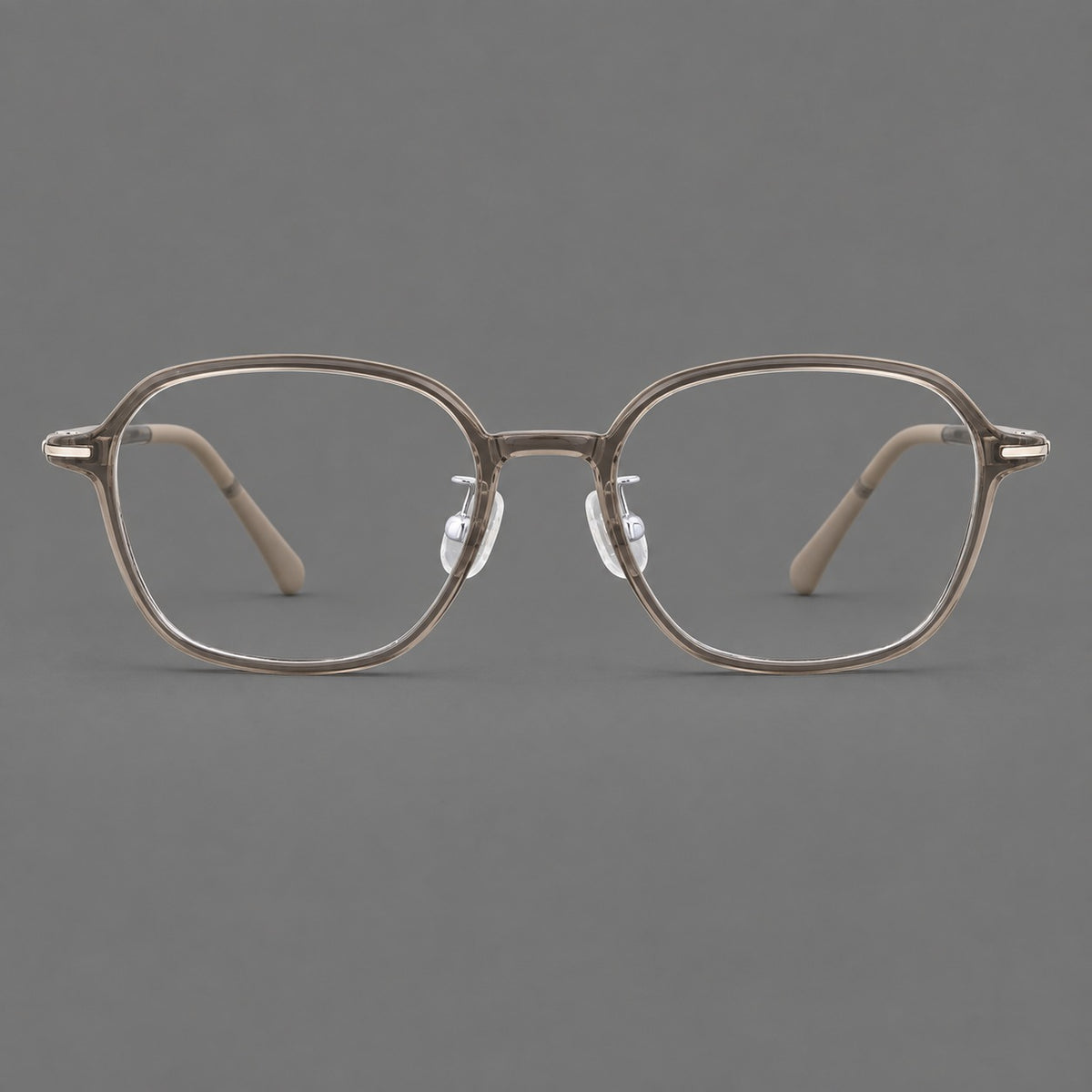 Rounded geometric plastic eyeglasses with softly angled rims and a curved bridge — Twilight Grey Tea — Front view [CINILY-JD2026-2207-C7]