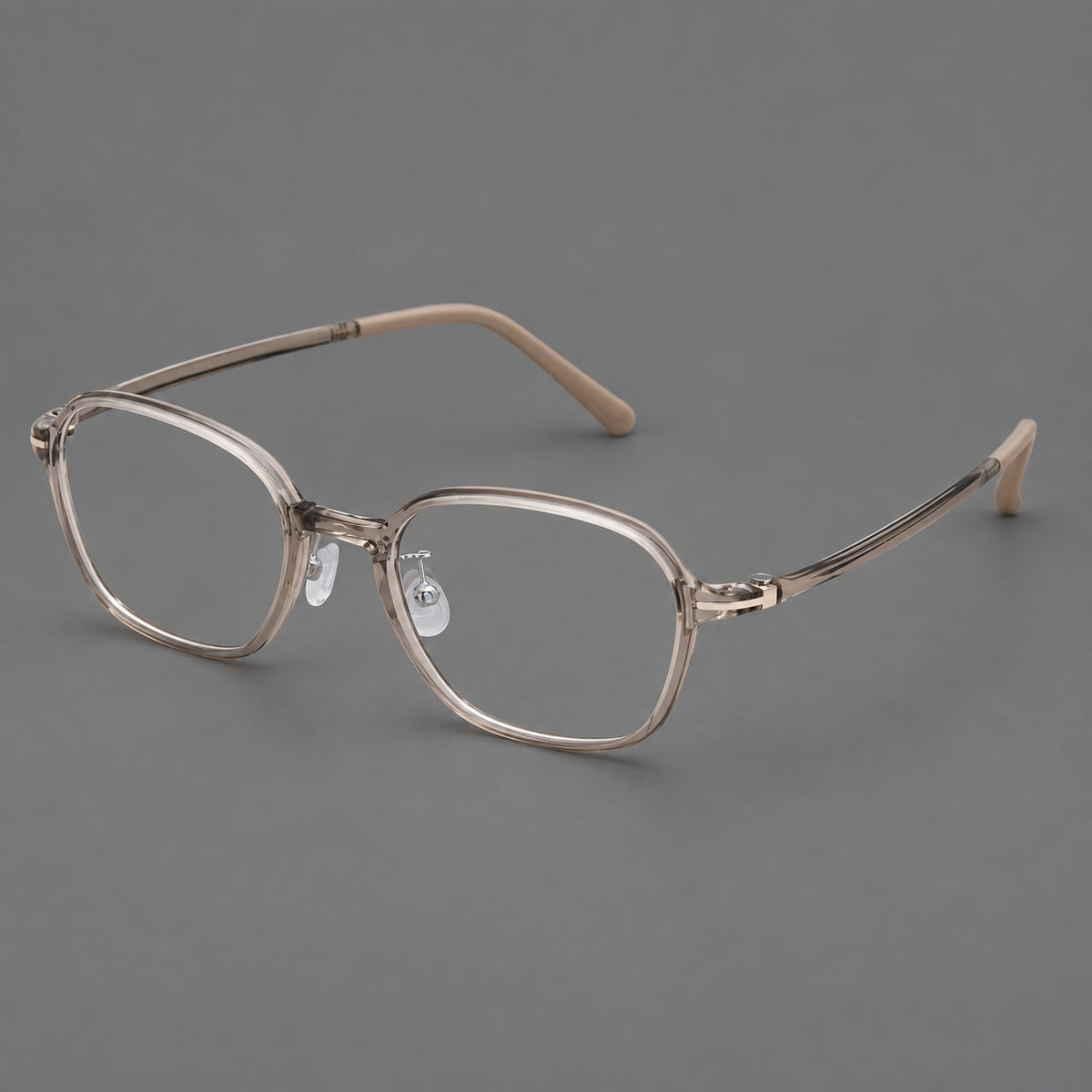 Rounded geometric plastic eyeglasses with softly angled rims and a curved bridge — Twilight Grey Tea — Main view [CINILY-JD2026-2207-C7]