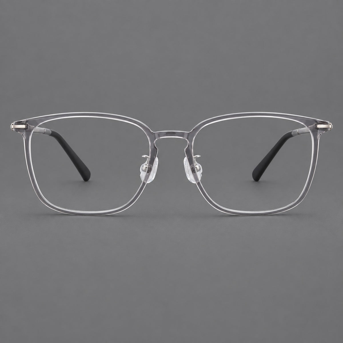 Bold square plastic eyeglasses with a defined browline and an open bridge — Clear Grey — Front view [CINILY-JD2026-2208-C1]
