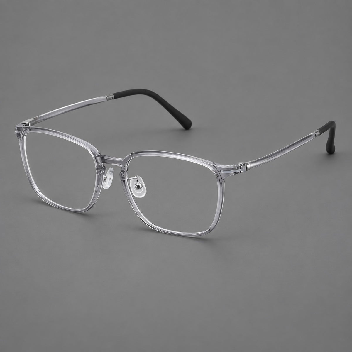 Bold square plastic eyeglasses with a defined browline and an open bridge — Clear Grey — Main view [CINILY-JD2026-2208-C1]