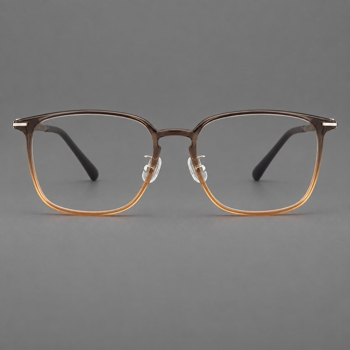 Bold square plastic eyeglasses with a defined browline and an open bridge — Grey Tea Gradient — Front view [CINILY-JD2026-2208-C2]