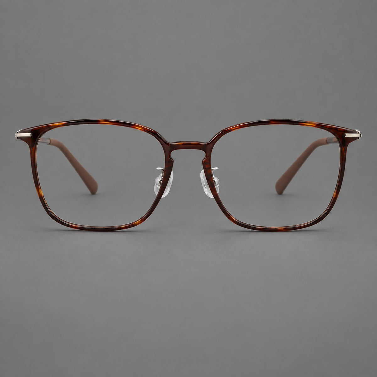 Bold square plastic eyeglasses with a defined browline and an open bridge — Tortoiseshell — Front view [CINILY-JD2026-2208-C20]