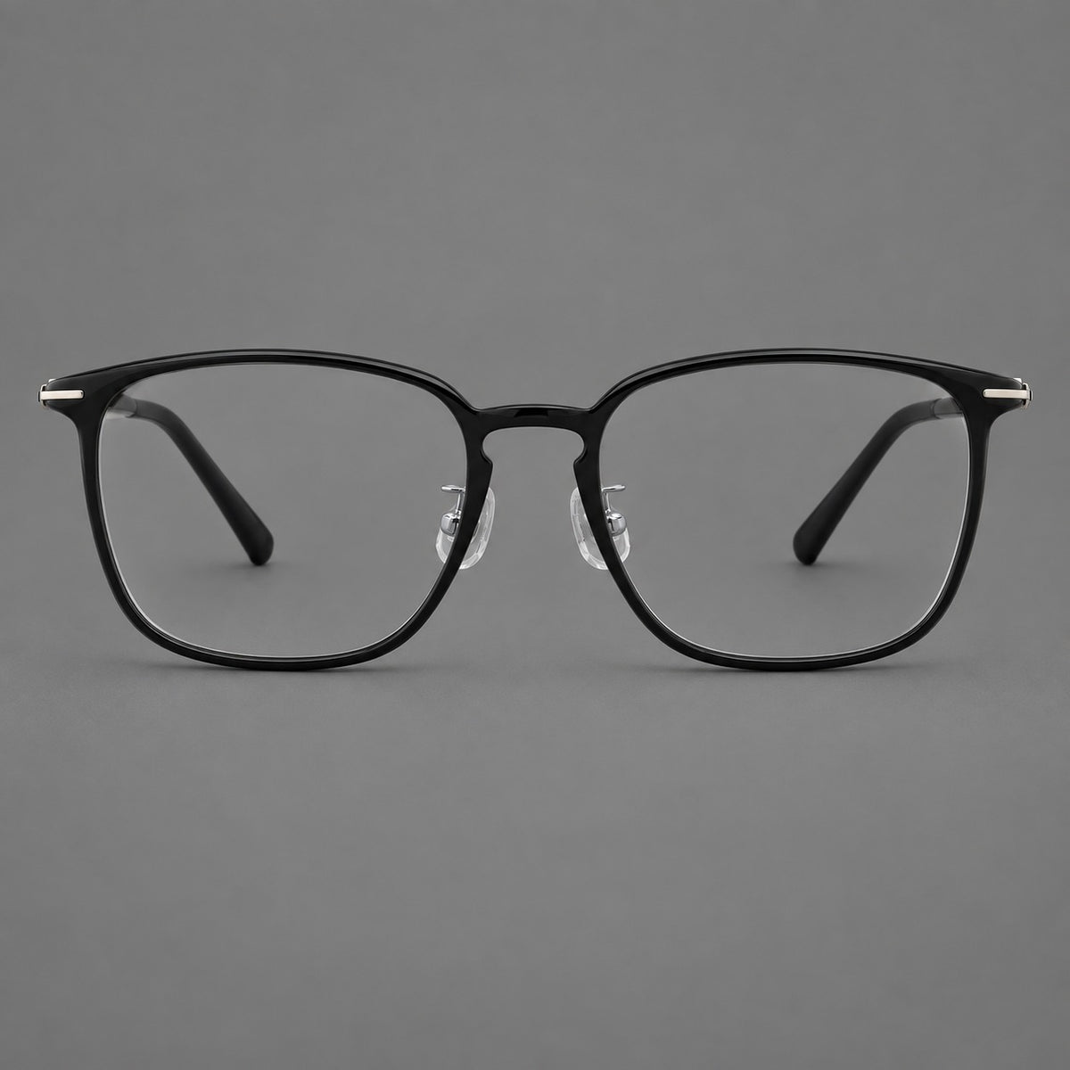 Bold square plastic eyeglasses with a defined browline and an open bridge — Glossy Black — Front view [CINILY-JD2026-2208-C6]