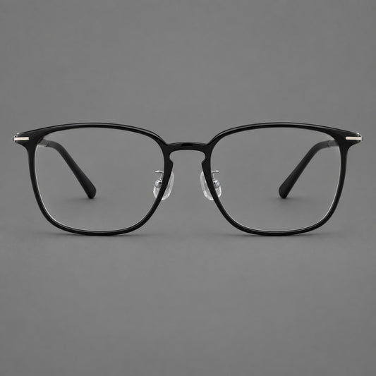 Bold square plastic eyeglasses with a defined browline and an open bridge — Glossy Black — Front view [CINILY-JD2026-2208-C6]