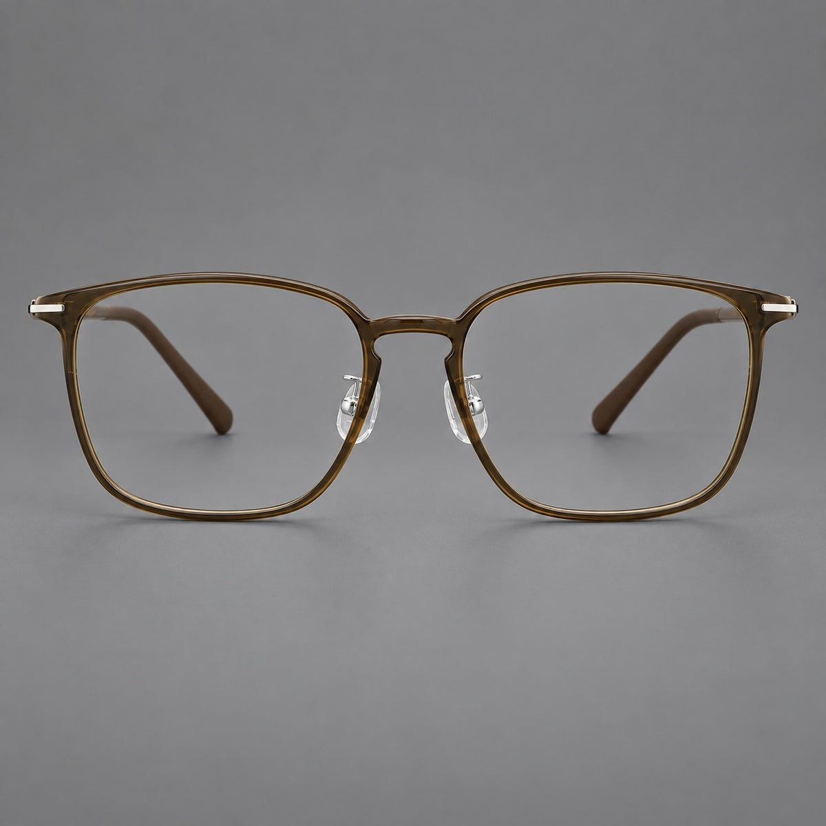 Bold square plastic eyeglasses with a defined browline and an open bridge — Dark Brown — Front view [CINILY-JD2026-2208-C7]