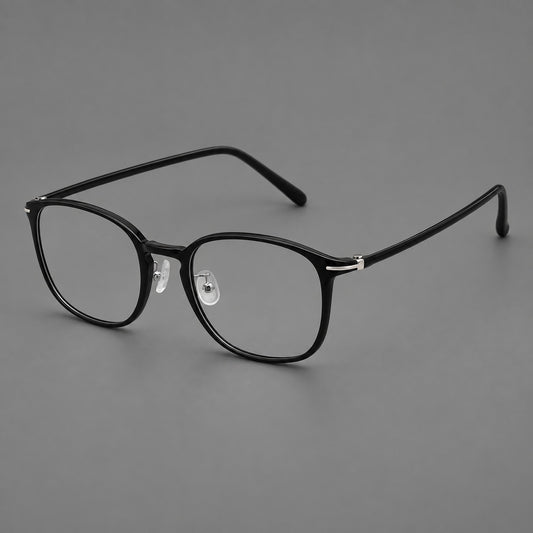 Vintage soft square plastic eyeglasses with deep lenses and a gently arched bridge — Glossy Black — Main view [CINILY-JD2026-2209-C6]