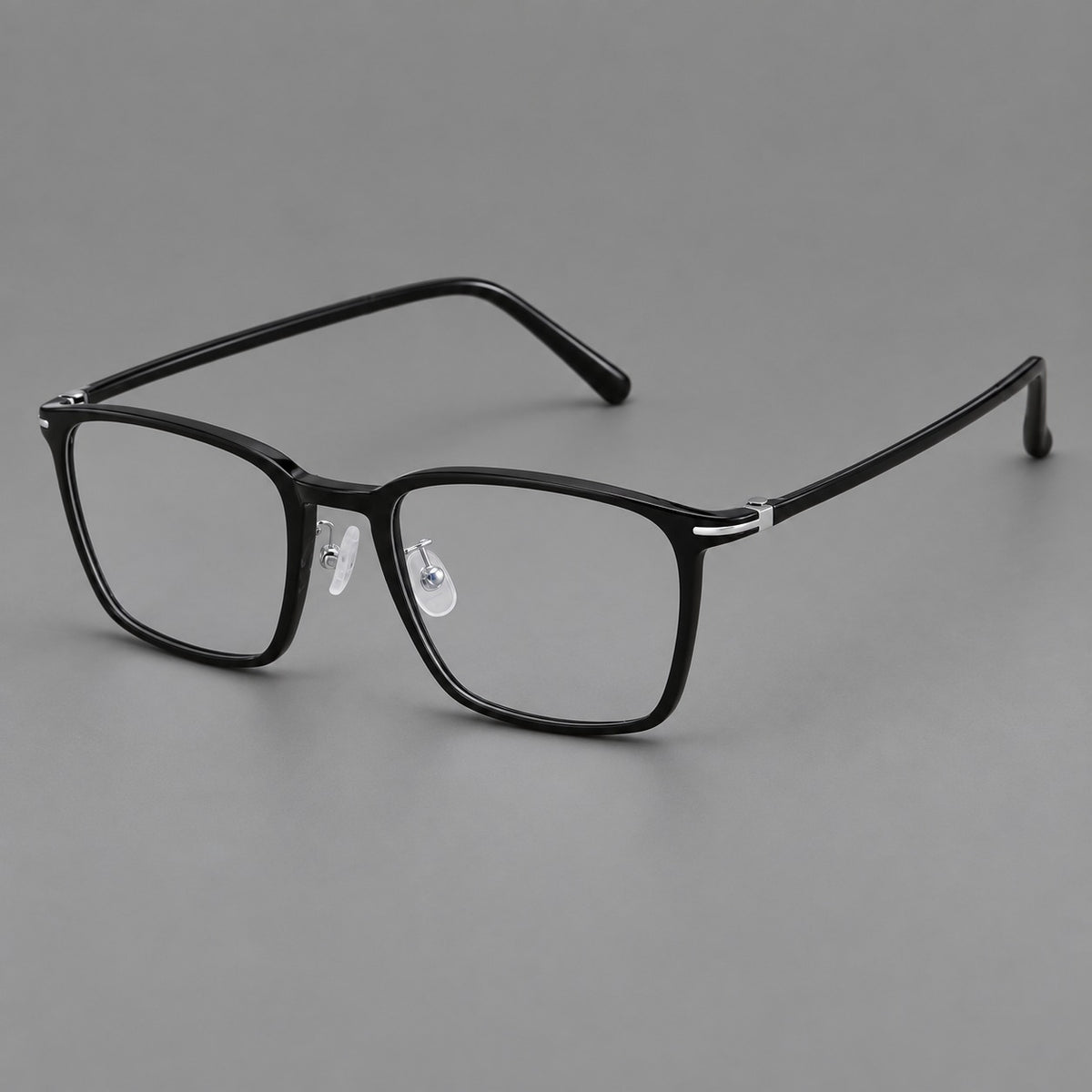 Modern square plastic eyeglasses with a smooth browline and slim metal corner details — Glossy Black — Main view [CINILY-JD2026-2212-C6]