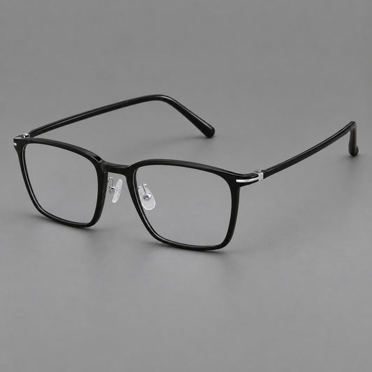 Modern square plastic eyeglasses with a smooth browline and slim metal corner details — Glossy Black — Main view [CINILY-JD2026-2212-C6]