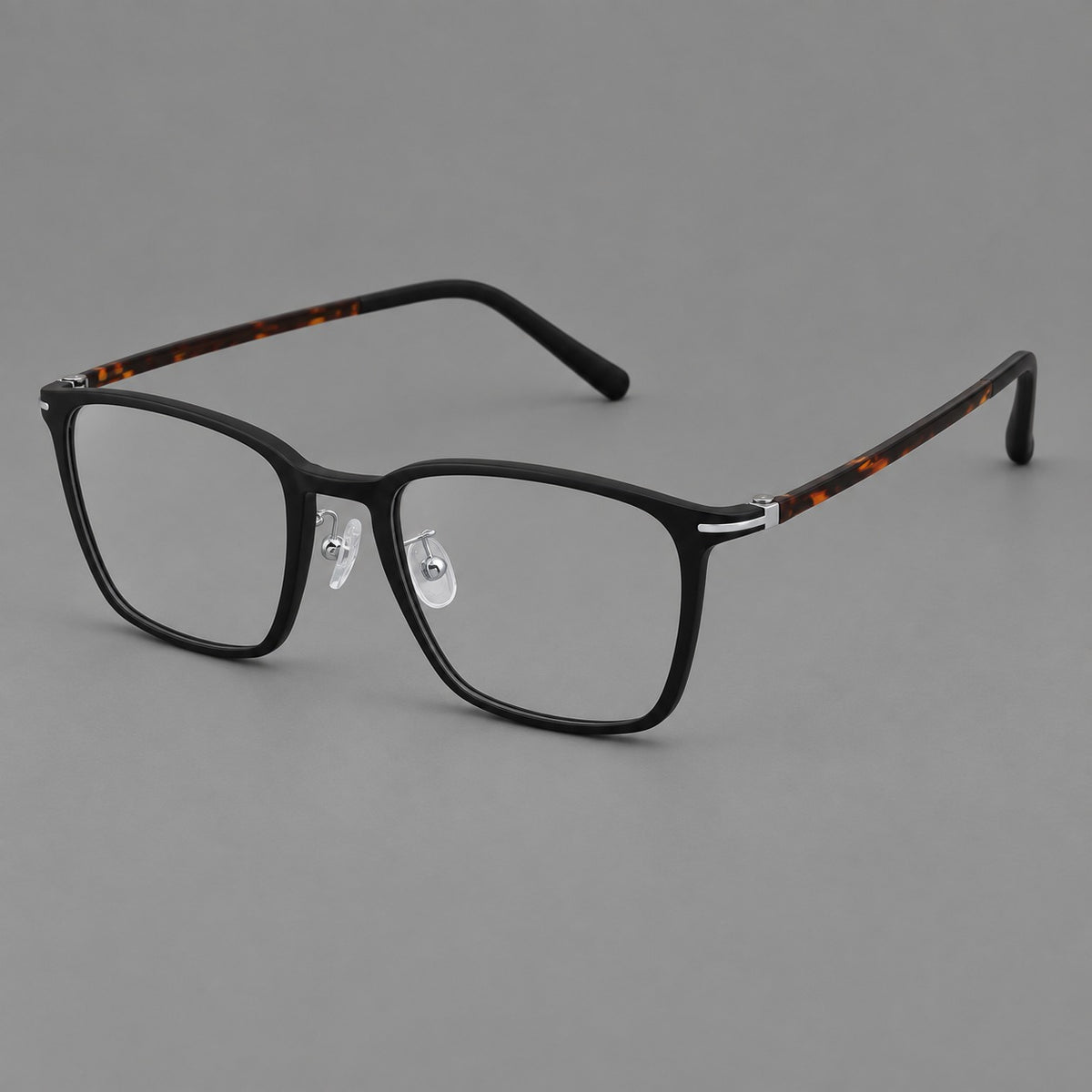 Modern square plastic eyeglasses with a smooth browline and slim metal corner details — Matte Black — Main view [CINILY-JD2026-2212-C6A]