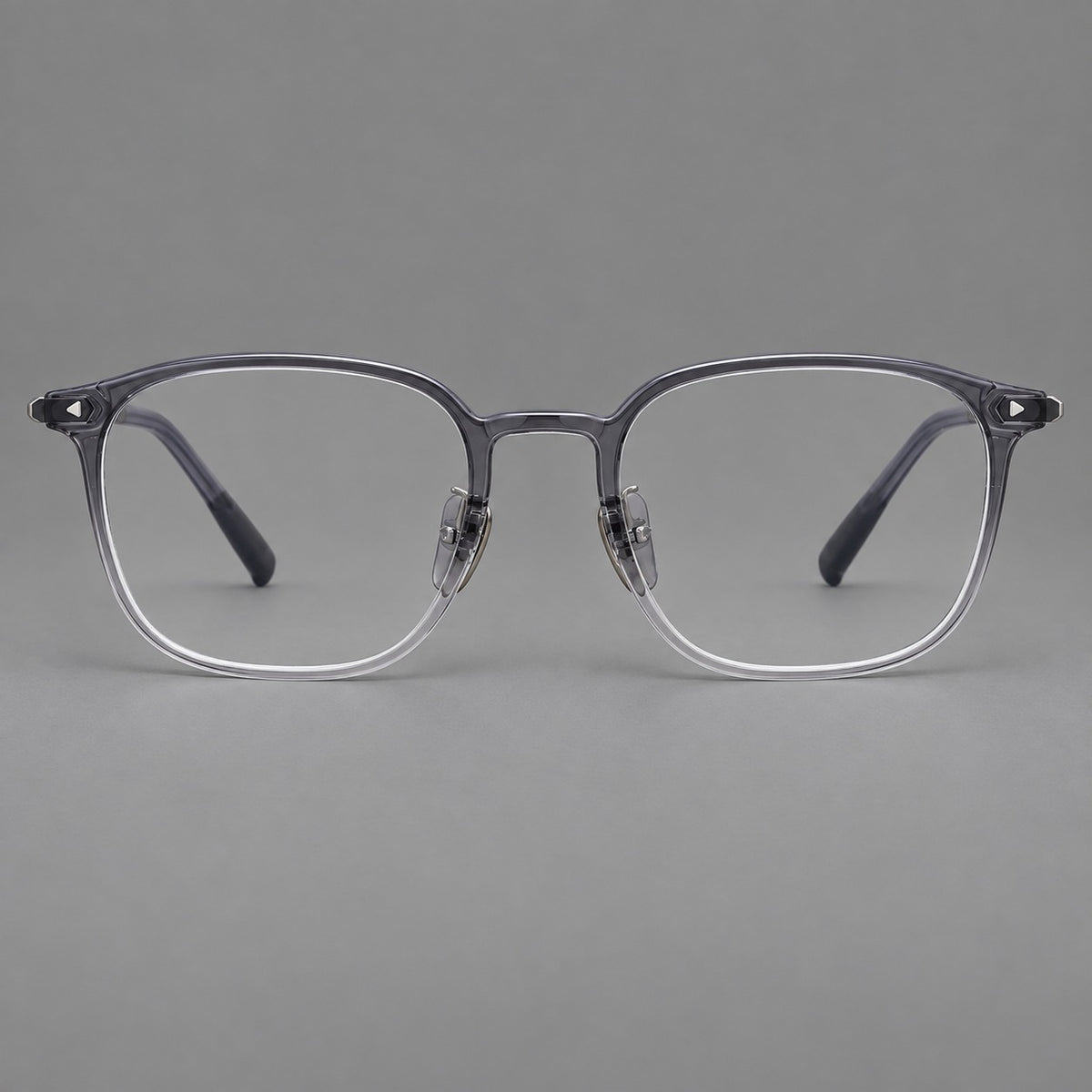 Retro square plastic eyeglasses with a curved bridge and triangular corner details — Ink Grey — Front view [CINILY-JD2026-2213-C1]