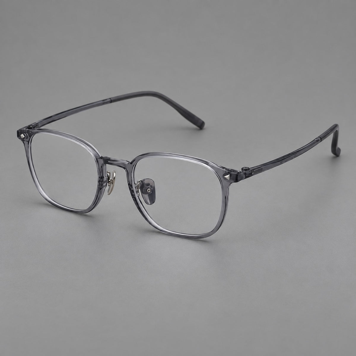 Retro square plastic eyeglasses with a curved bridge and triangular corner details — Ink Grey — Main view [CINILY-JD2026-2213-C1]