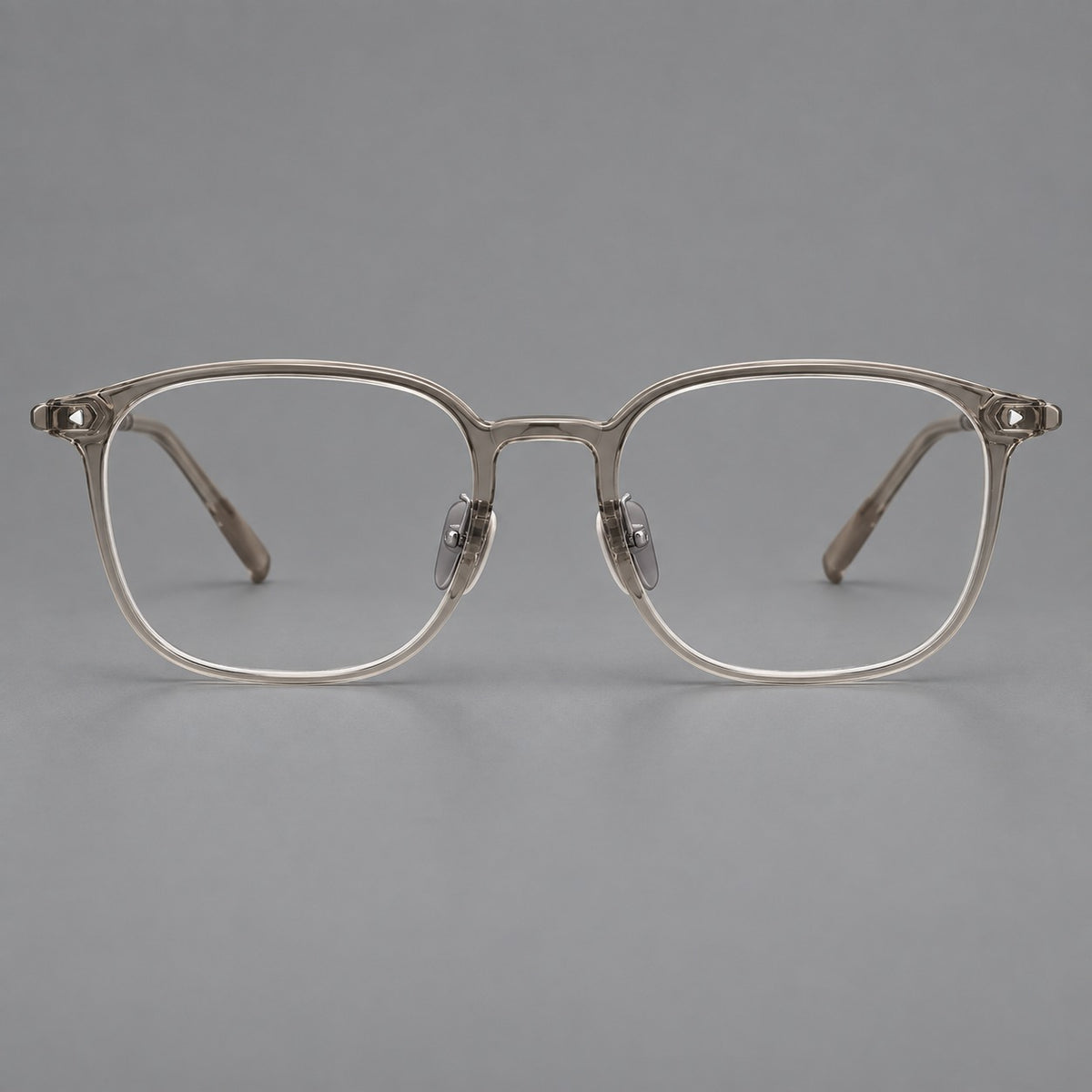 Retro square plastic eyeglasses with a curved bridge and triangular corner details — Grey Tea — Front view [CINILY-JD2026-2213-C14]