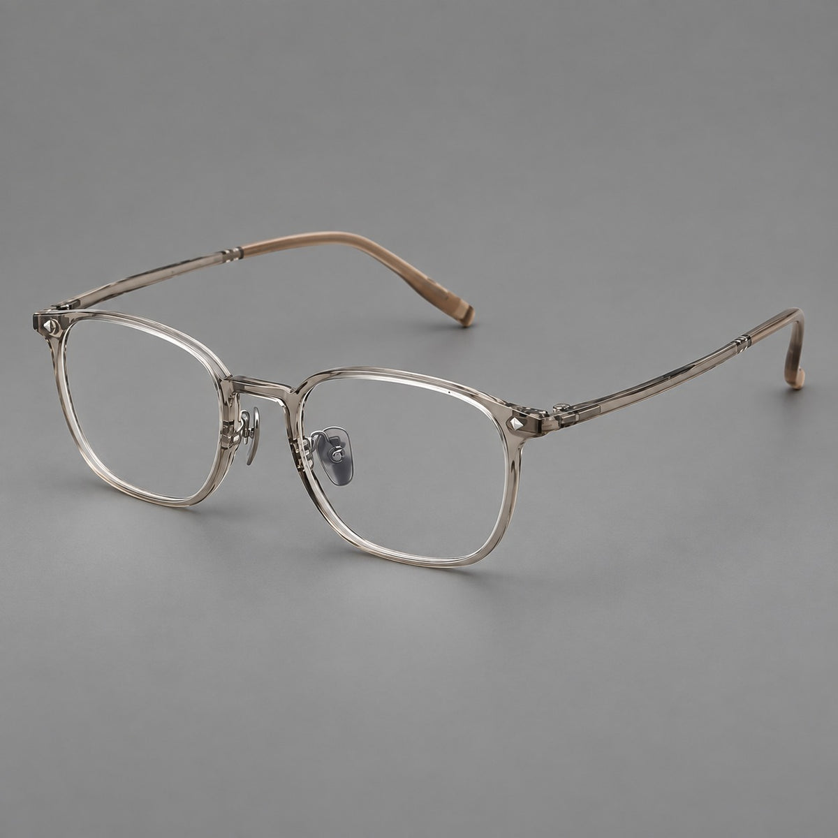 Retro square plastic eyeglasses with a curved bridge and triangular corner details — Grey Tea — Main view [CINILY-JD2026-2213-C14]