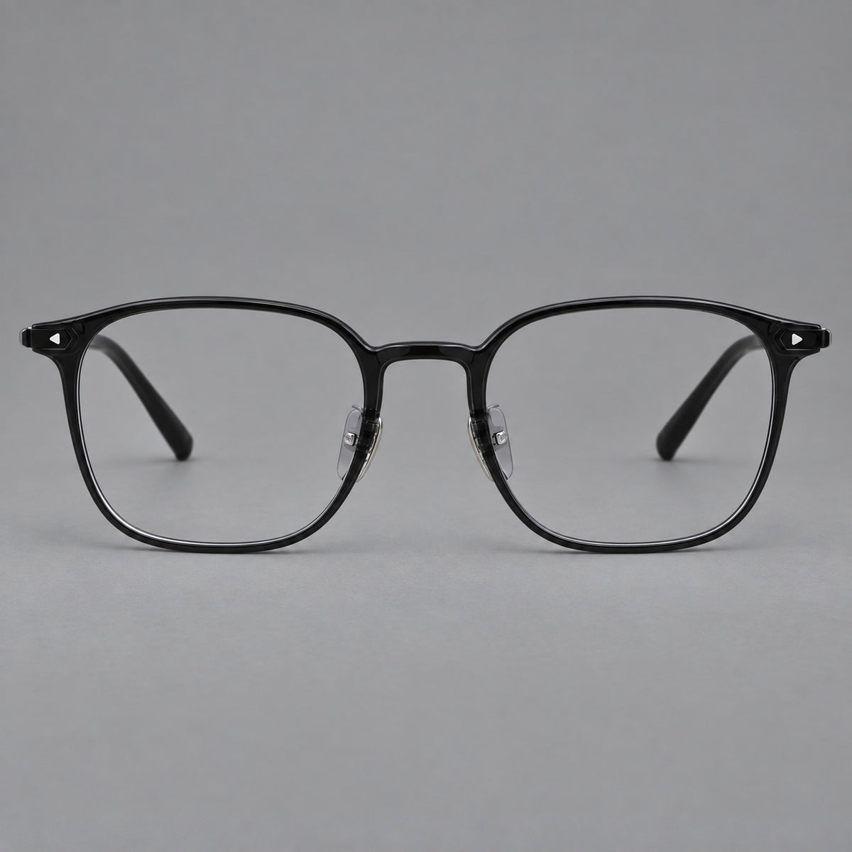 Retro square plastic eyeglasses with a curved bridge and triangular corner details — Glossy Black — Front view [CINILY-JD2026-2213-C6]