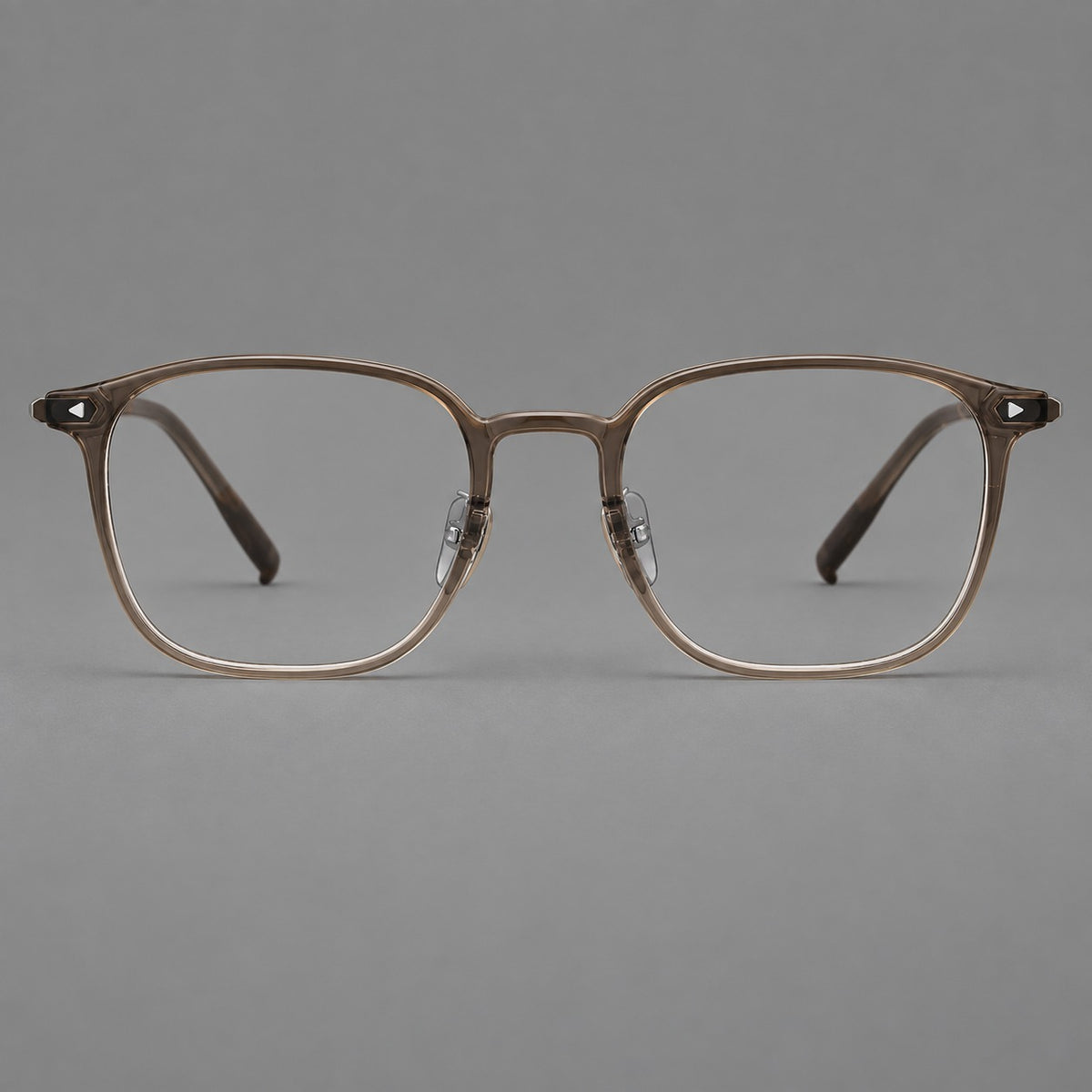 Retro square plastic eyeglasses with a curved bridge and triangular corner details — Brown — Front view [CINILY-JD2026-2213-C7]