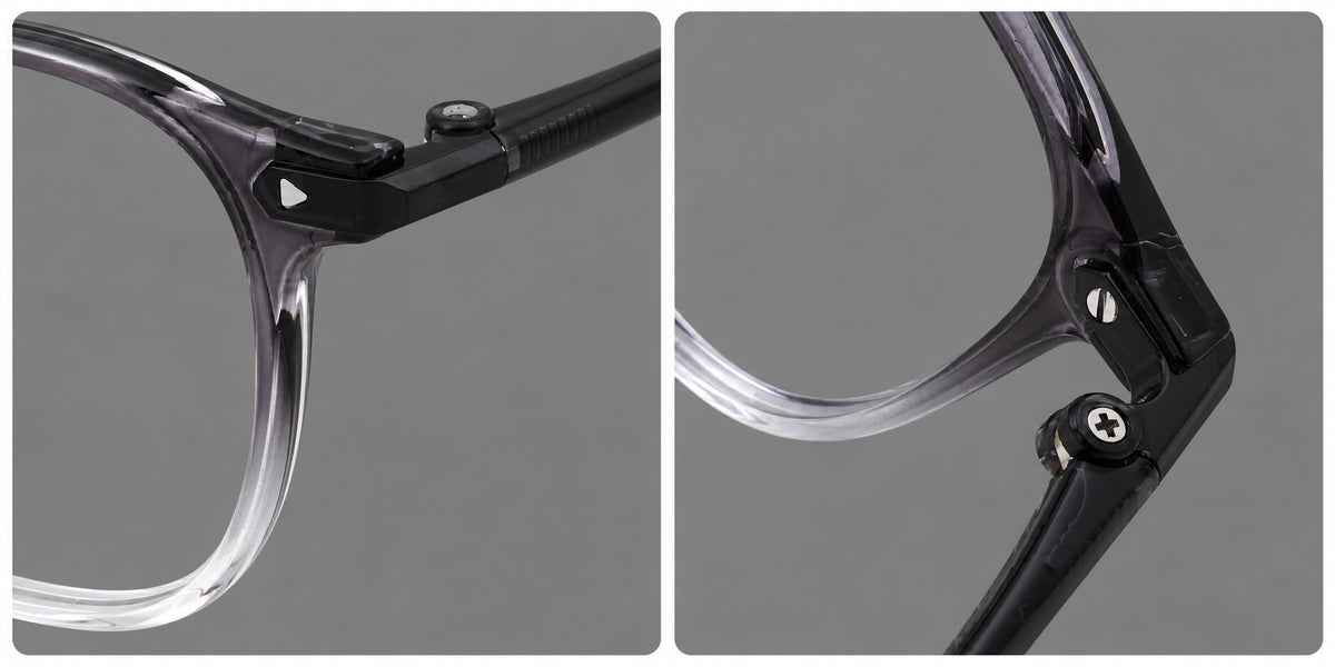 Retro square plastic eyeglasses with a curved bridge and triangular corner details — 2213 — Frame details [JD2026-2213]