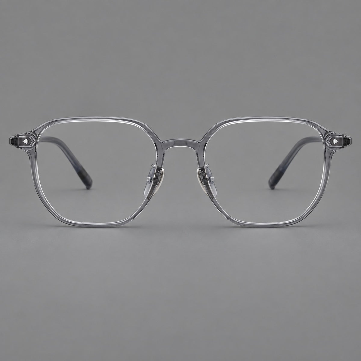 Soft square plastic eyeglasses with rounded lower rims and a broad curved bridge — Ink Grey — Front view [CINILY-JD2026-2214-C1]