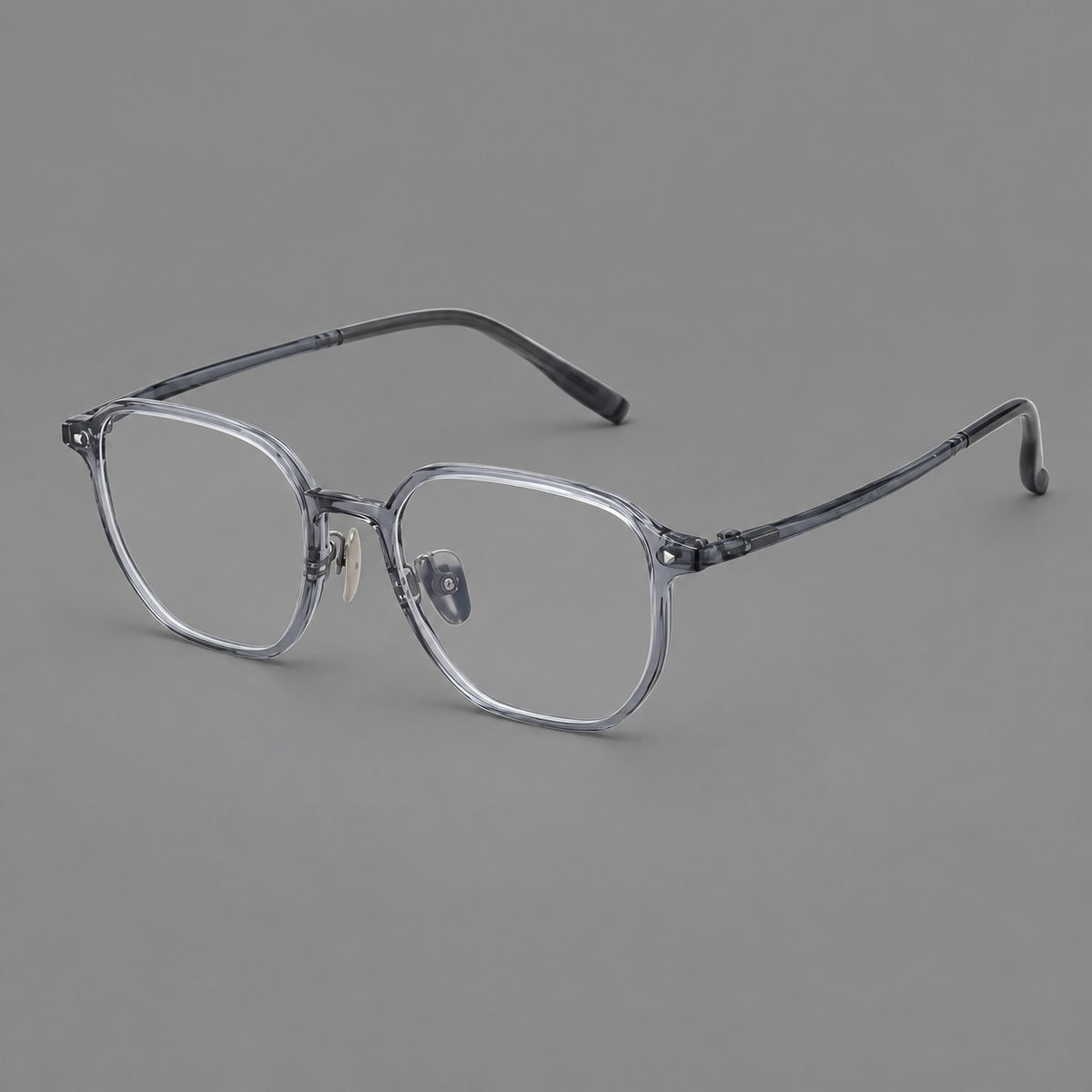 Soft square plastic eyeglasses with rounded lower rims and a broad curved bridge — Ink Grey — Main view [CINILY-JD2026-2214-C1]