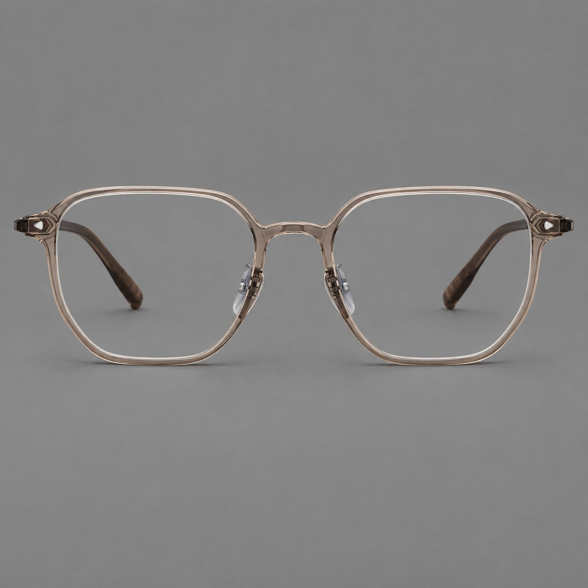 Soft square plastic eyeglasses with rounded lower rims and a broad curved bridge — Tea — Front view [CINILY-JD2026-2214-C14]