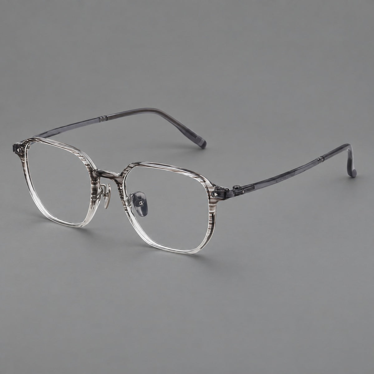Soft square plastic eyeglasses with rounded lower rims and a broad curved bridge — Striped Grey Gradient — Main view [CINILY-JD2026-2214-C2]