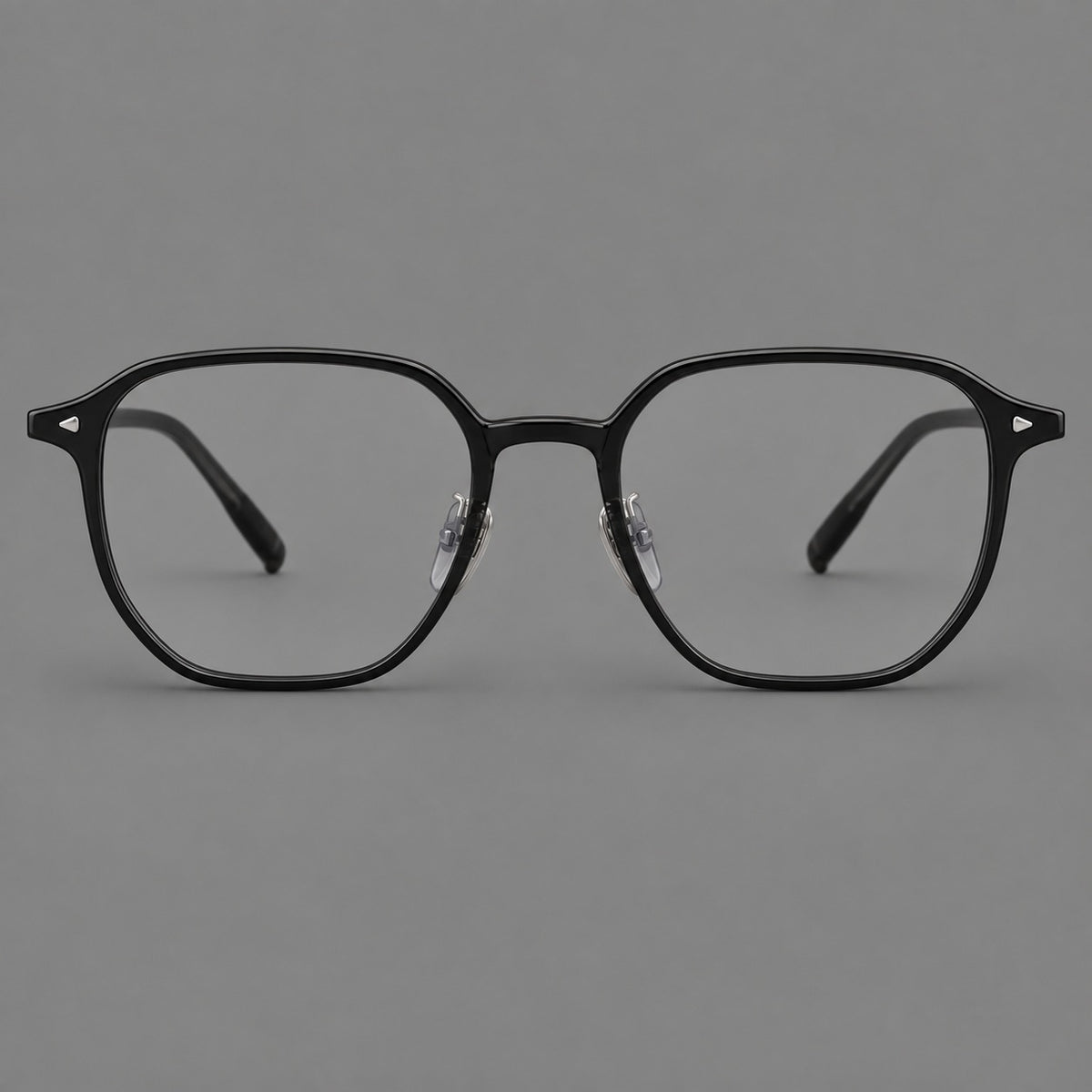Soft square plastic eyeglasses with rounded lower rims and a broad curved bridge — Glossy Black — Front view [CINILY-JD2026-2214-C6]