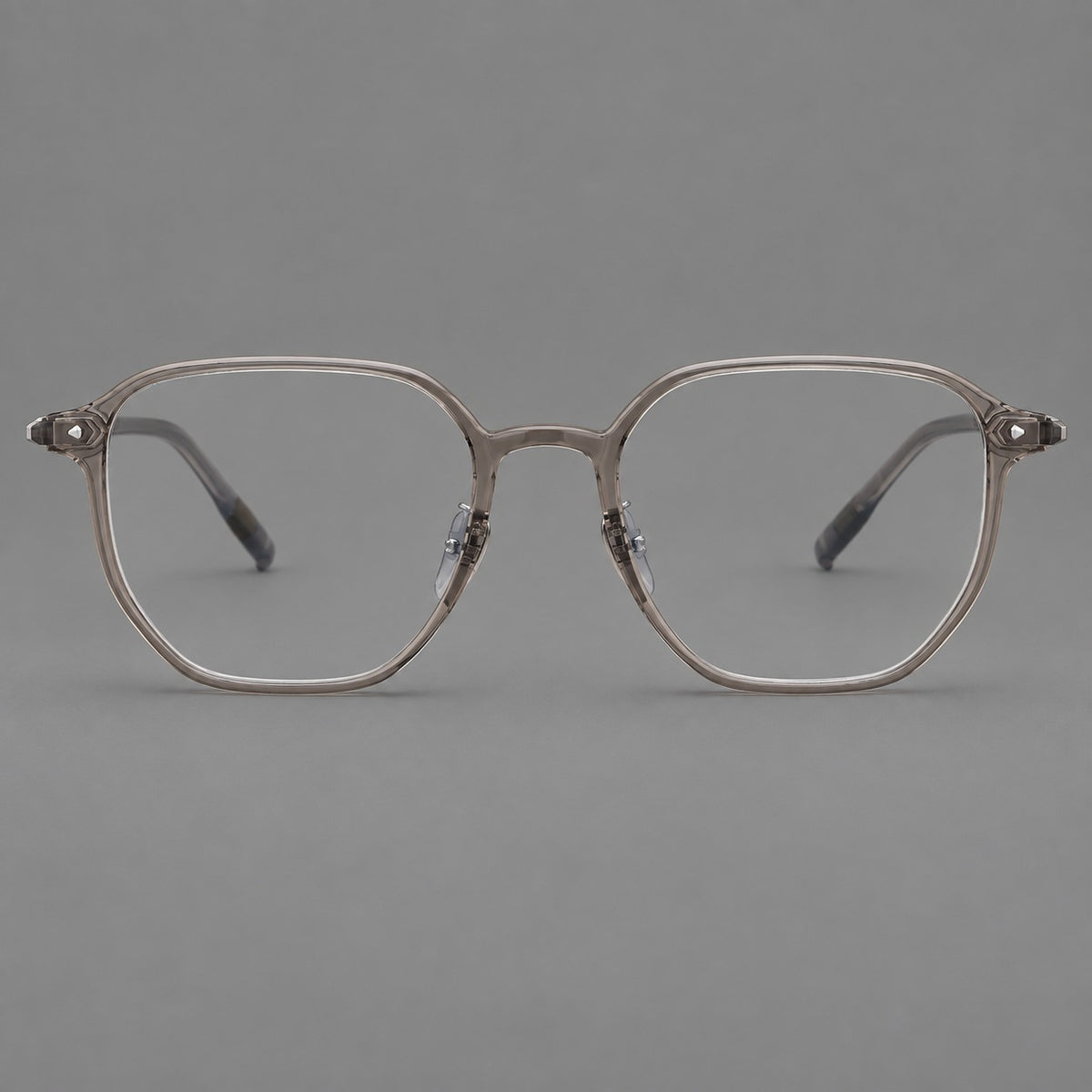 Soft square plastic eyeglasses with rounded lower rims and a broad curved bridge — Grey Brown — Front view [CINILY-JD2026-2214-C7]