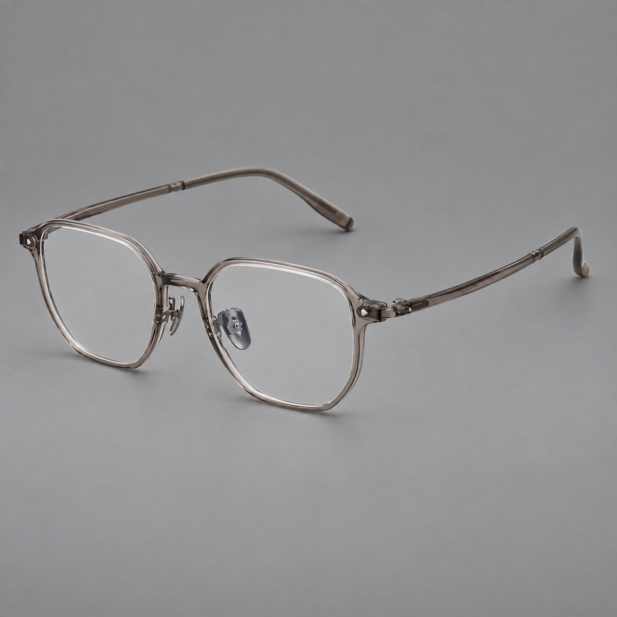 Soft square plastic eyeglasses with rounded lower rims and a broad curved bridge — Grey Brown — Main view [CINILY-JD2026-2214-C7]
