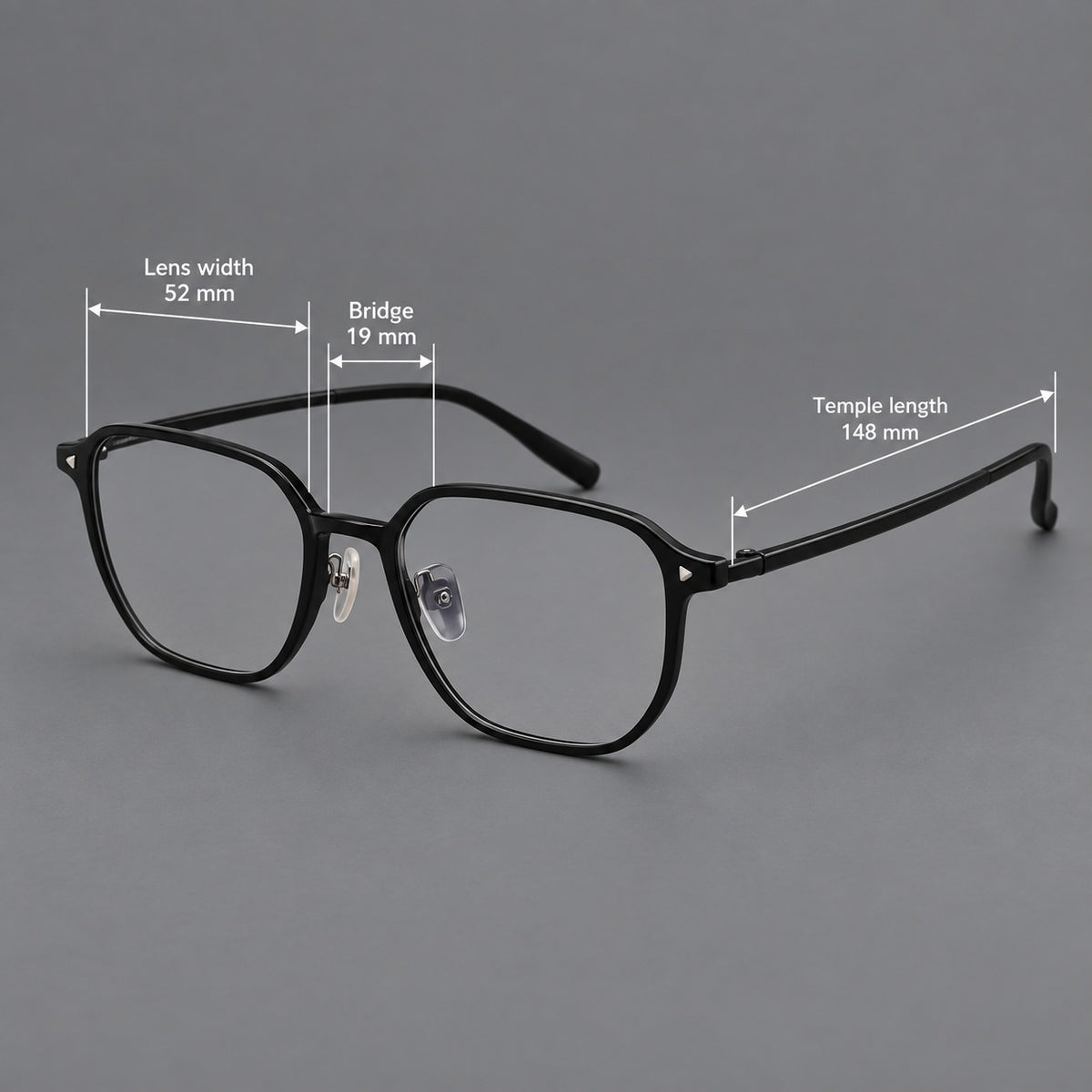 Soft square plastic eyeglasses with rounded lower rims and a broad curved bridge — 2214 — Size guide [JD2026-2214]