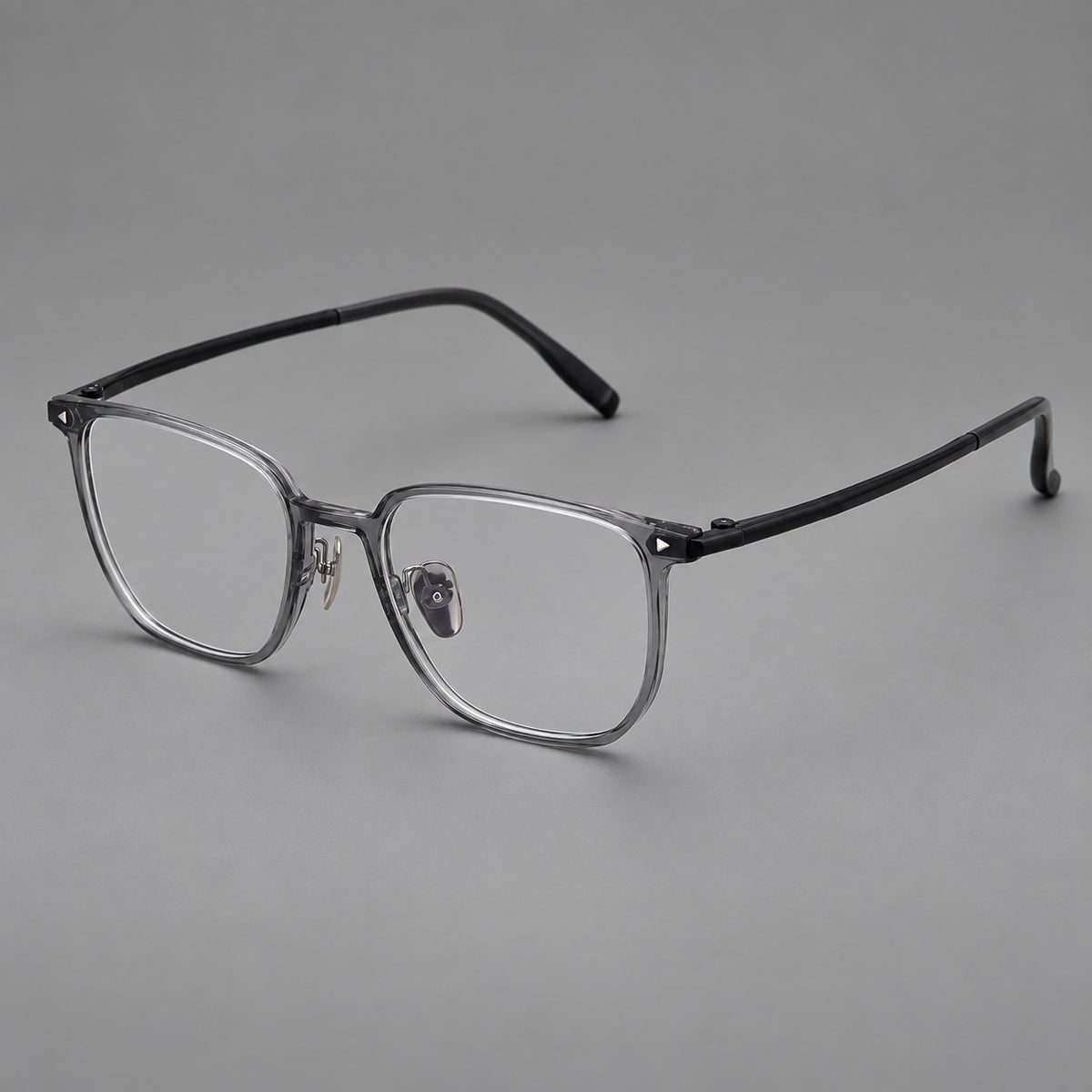 Refined rectangular plastic eyeglasses with raised outer corners and clear nose pads — Medium Grey — Main view [CINILY-JD2026-2215-C1]