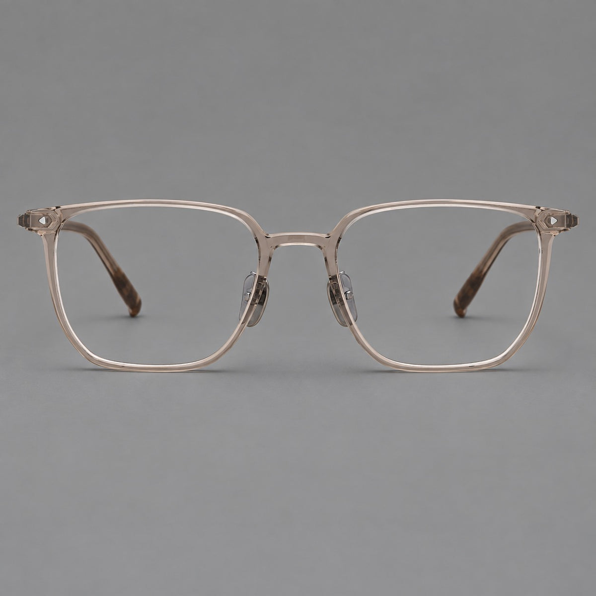 Refined rectangular plastic eyeglasses with raised outer corners and clear nose pads — Tea — Front view [CINILY-JD2026-2215-C14]