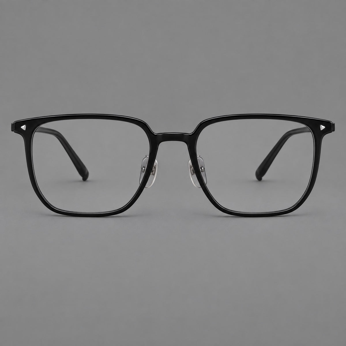 Refined rectangular plastic eyeglasses with raised outer corners and clear nose pads — Glossy Black — Front view [CINILY-JD2026-2215-C6]