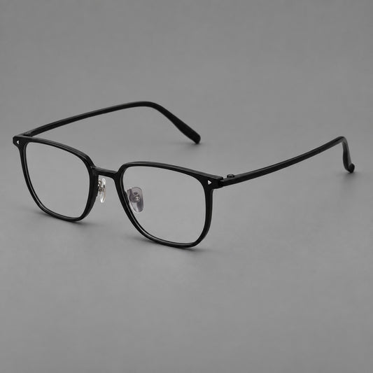 Refined rectangular plastic eyeglasses with raised outer corners and clear nose pads — Glossy Black — Main view [CINILY-JD2026-2215-C6]