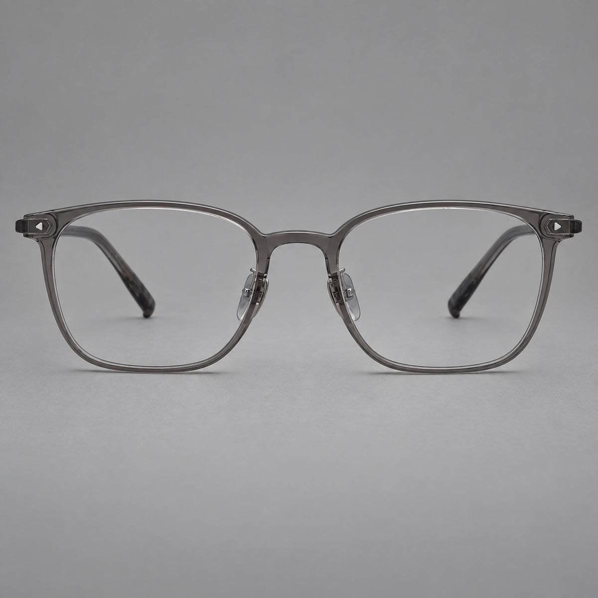 Classic soft square plastic eyeglasses with a gently curved browline and corner studs — Dark Grey — Front view [CINILY-JD2026-2216-C1]