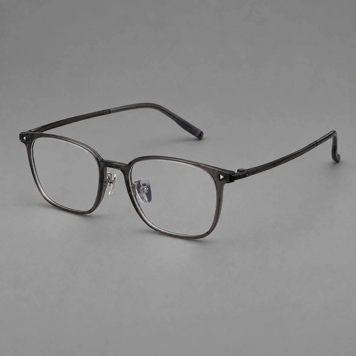 Classic soft square plastic eyeglasses with a gently curved browline and corner studs — Dark Grey — Main view [CINILY-JD2026-2216-C1]