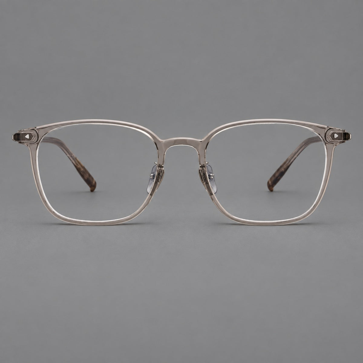 Classic soft square plastic eyeglasses with a gently curved browline and corner studs — Grey Tea — Front view [CINILY-JD2026-2216-C14]