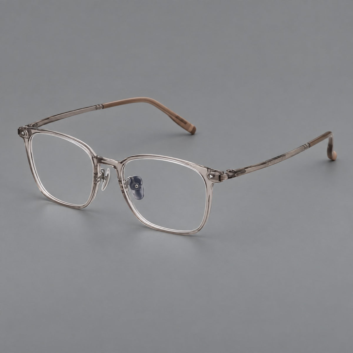 Classic soft square plastic eyeglasses with a gently curved browline and corner studs — Grey Tea — Main view [CINILY-JD2026-2216-C14]