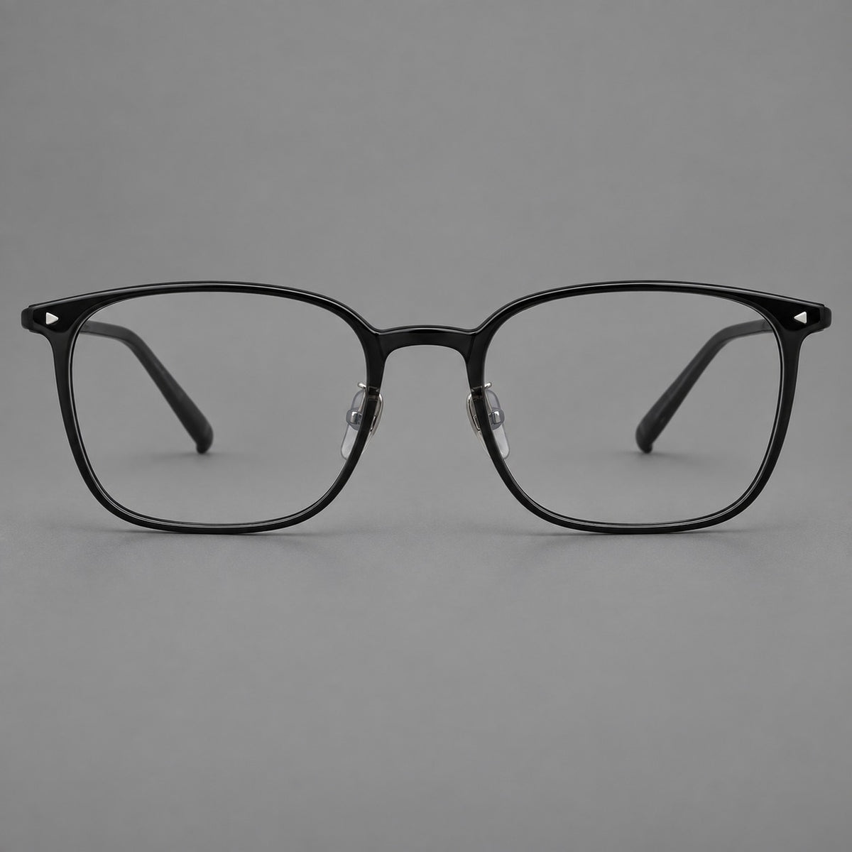 Classic soft square plastic eyeglasses with a gently curved browline and corner studs — Glossy Black — Front view [CINILY-JD2026-2216-C6]